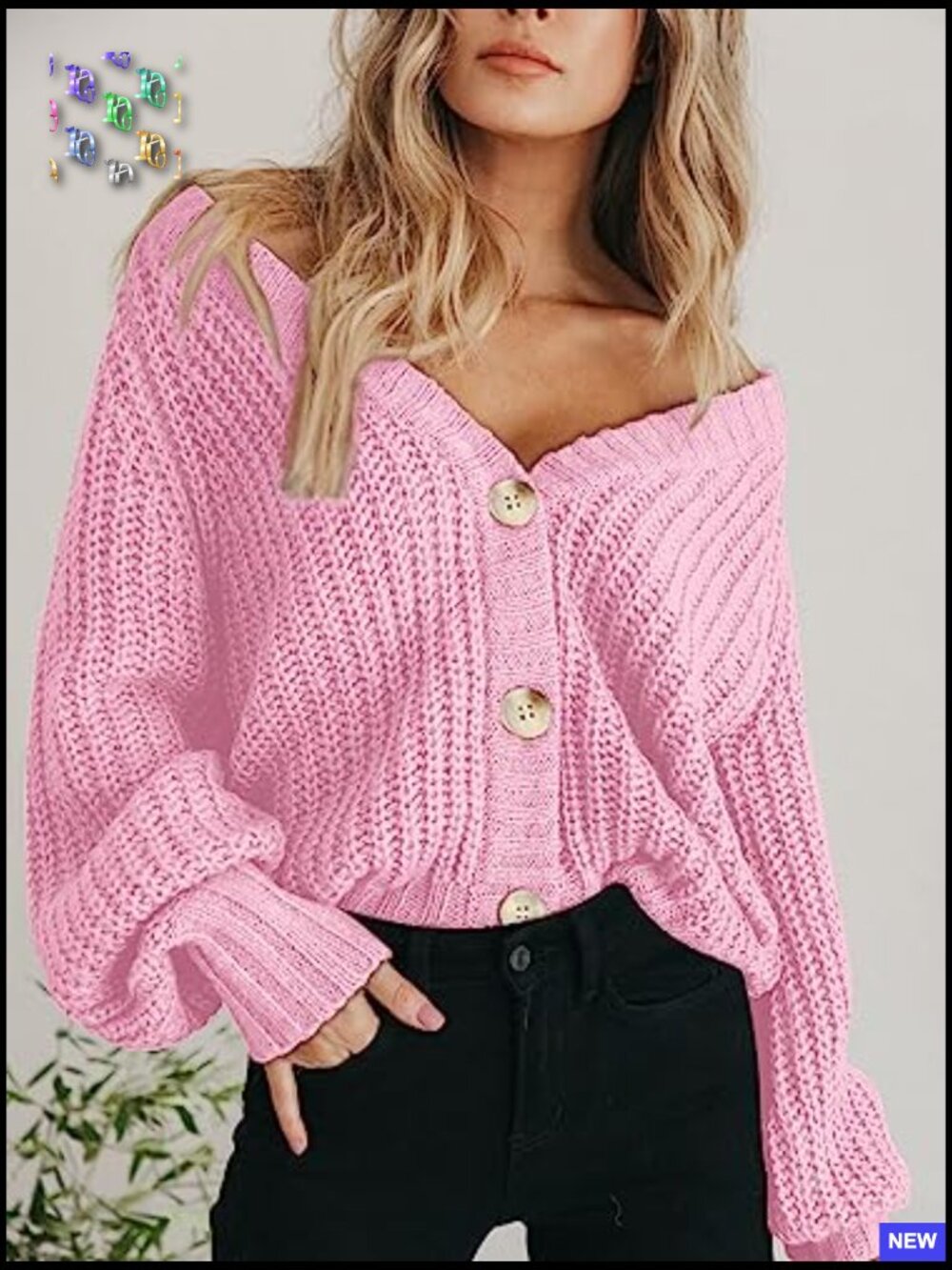 Chunky Knit Open Front Cardigan Long Sleeve Button Loose Short Coats - Picture 5 of 7